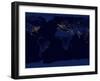 Flat Map of Earth Showing City Lights of the World at Night-Stocktrek Images-Framed Premium Photographic Print