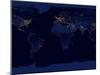 Flat Map of Earth Showing City Lights of the World at Night-Stocktrek Images-Mounted Premium Photographic Print