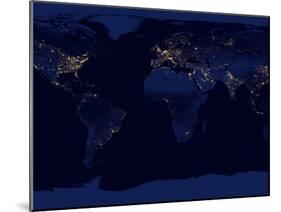 Flat Map of Earth Showing City Lights of the World at Night-Stocktrek Images-Mounted Premium Photographic Print