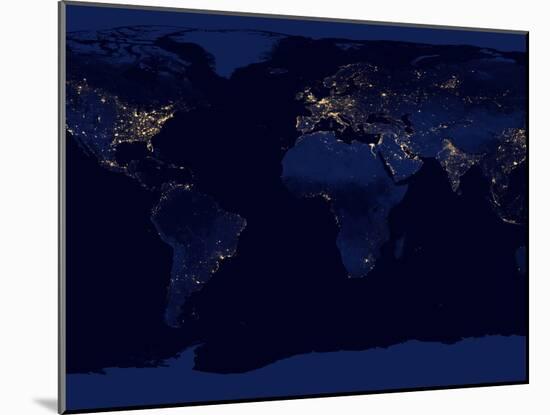 Flat Map of Earth Showing City Lights of the World at Night-Stocktrek Images-Mounted Photographic Print