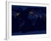 Flat Map of Earth Showing City Lights of the World at Night-Stocktrek Images-Framed Photographic Print