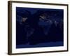 Flat Map of Earth Showing City Lights of the World at Night-Stocktrek Images-Framed Photographic Print