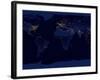 Flat Map of Earth Showing City Lights of the World at Night-Stocktrek Images-Framed Photographic Print