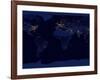 Flat Map of Earth Showing City Lights of the World at Night-Stocktrek Images-Framed Photographic Print