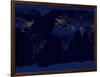 Flat Map of Earth Showing City Lights of the World at Night-Stocktrek Images-Framed Photographic Print