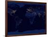 Flat Map of Earth Showing City Lights of the World at Night-Stocktrek Images-Framed Photographic Print