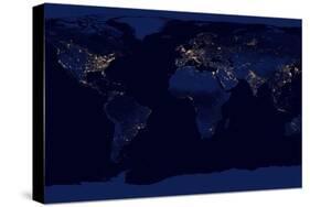 Flat Map of Earth Showing City Lights of the World at Night-Stocktrek Images-Stretched Canvas
