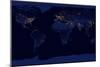 Flat Map of Earth Showing City Lights of the World at Night-Stocktrek Images-Mounted Art Print