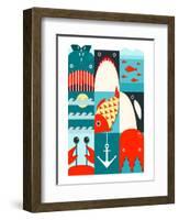 Flat Sea and Fish Rectangular Nautical Set. Marine Design Collection. Vector Layered Eps8 Illustrat-Popmarleo-Framed Art Print