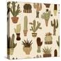 Flat Seamless Pattern with Succulent Plants and Cactuses in Pots. Vector Botanical Graphic Set With-kateja-Stretched Canvas