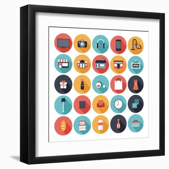 Flat Shopping Icons Set-bloomua-Framed Art Print