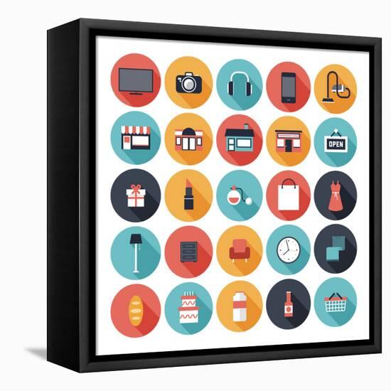Flat Shopping Icons Set-bloomua-Framed Stretched Canvas