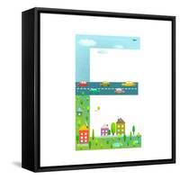 Flat Style Alphabet Letter E for Kids with Cars and City. for Children Boys and Girls with City, Ho-Popmarleo-Framed Stretched Canvas