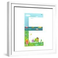 Flat Style Alphabet Letter E for Kids with Cars and City. for Children Boys and Girls with City, Ho-Popmarleo-Framed Premium Giclee Print