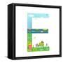 Flat Style Alphabet Letter E for Kids with Cars and City. for Children Boys and Girls with City, Ho-Popmarleo-Framed Stretched Canvas