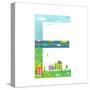 Flat Style Alphabet Letter E for Kids with Cars and City. for Children Boys and Girls with City, Ho-Popmarleo-Stretched Canvas