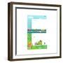 Flat Style Alphabet Letter E for Kids with Cars and City. for Children Boys and Girls with City, Ho-Popmarleo-Framed Art Print