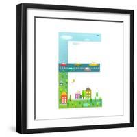 Flat Style Alphabet Letter E for Kids with Cars and City. for Children Boys and Girls with City, Ho-Popmarleo-Framed Art Print