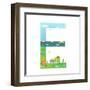 Flat Style Alphabet Letter E for Kids with Cars and City. for Children Boys and Girls with City, Ho-Popmarleo-Framed Art Print