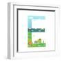 Flat Style Alphabet Letter E for Kids with Cars and City. for Children Boys and Girls with City, Ho-Popmarleo-Framed Art Print