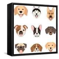 Flat Style Dog Head Icons. Cartoon Dogs Faces Set. Vector Illustration Isolated on White-Dar_ria-Framed Stretched Canvas