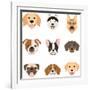 Flat Style Dog Head Icons. Cartoon Dogs Faces Set. Vector Illustration Isolated on White-Dar_ria-Framed Art Print