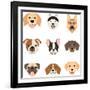 Flat Style Dog Head Icons. Cartoon Dogs Faces Set. Vector Illustration Isolated on White-Dar_ria-Framed Art Print