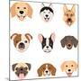 Flat Style Dog Head Icons. Cartoon Dogs Faces Set. Vector Illustration Isolated on White-Dar_ria-Mounted Art Print