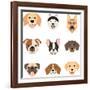 Flat Style Dog Head Icons. Cartoon Dogs Faces Set. Vector Illustration Isolated on White-Dar_ria-Framed Art Print