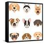 Flat Style Dog Head Icons. Cartoon Dogs Faces Set. Vector Illustration Isolated on White-Dar_ria-Framed Stretched Canvas