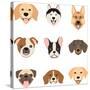 Flat Style Dog Head Icons. Cartoon Dogs Faces Set. Vector Illustration Isolated on White-Dar_ria-Stretched Canvas