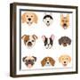 Flat Style Dog Head Icons. Cartoon Dogs Faces Set. Vector Illustration Isolated on White-Dar_ria-Framed Art Print