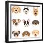 Flat Style Dog Head Icons. Cartoon Dogs Faces Set. Vector Illustration Isolated on White-Dar_ria-Framed Art Print