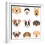 Flat Style Dog Head Icons. Cartoon Dogs Faces Set. Vector Illustration Isolated on White-Dar_ria-Framed Art Print