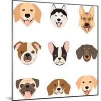 Flat Style Dog Head Icons. Cartoon Dogs Faces Set. Vector Illustration Isolated on White-Dar_ria-Mounted Art Print
