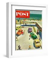 "Flat Tire at the Beach" Saturday Evening Post Cover, July 23, 1955-Thornton Utz-Framed Giclee Print