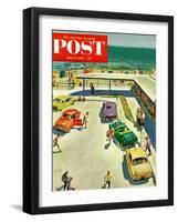 "Flat Tire at the Beach" Saturday Evening Post Cover, July 23, 1955-Thornton Utz-Framed Giclee Print