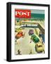 "Flat Tire at the Beach" Saturday Evening Post Cover, July 23, 1955-Thornton Utz-Framed Giclee Print