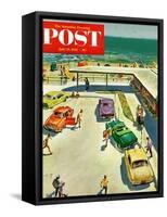 "Flat Tire at the Beach" Saturday Evening Post Cover, July 23, 1955-Thornton Utz-Framed Stretched Canvas