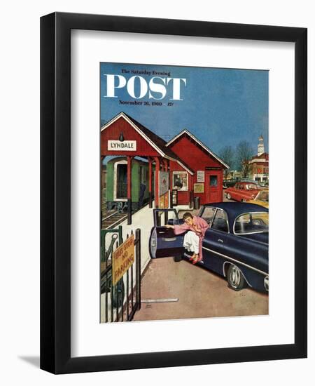 "Flat Tire at the Commuter Station," Saturday Evening Post Cover, November 26, 1960-Amos Sewell-Framed Giclee Print