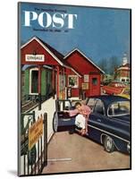 "Flat Tire at the Commuter Station," Saturday Evening Post Cover, November 26, 1960-Amos Sewell-Mounted Giclee Print