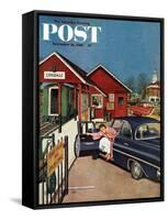 "Flat Tire at the Commuter Station," Saturday Evening Post Cover, November 26, 1960-Amos Sewell-Framed Stretched Canvas