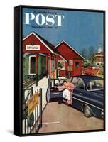 "Flat Tire at the Commuter Station," Saturday Evening Post Cover, November 26, 1960-Amos Sewell-Framed Stretched Canvas