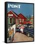 "Flat Tire at the Commuter Station," Saturday Evening Post Cover, November 26, 1960-Amos Sewell-Framed Stretched Canvas