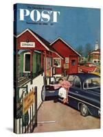 "Flat Tire at the Commuter Station," Saturday Evening Post Cover, November 26, 1960-Amos Sewell-Stretched Canvas