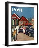 "Flat Tire at the Commuter Station," Saturday Evening Post Cover, November 26, 1960-Amos Sewell-Framed Giclee Print