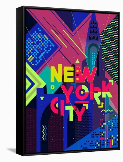 Flat Typography Poster. New York City-Daria_I-Framed Stretched Canvas