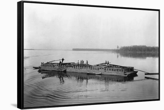 Flatboat on the Mississippi River-null-Framed Stretched Canvas