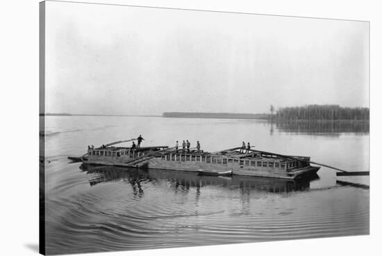 Flatboat on the Mississippi River-null-Stretched Canvas