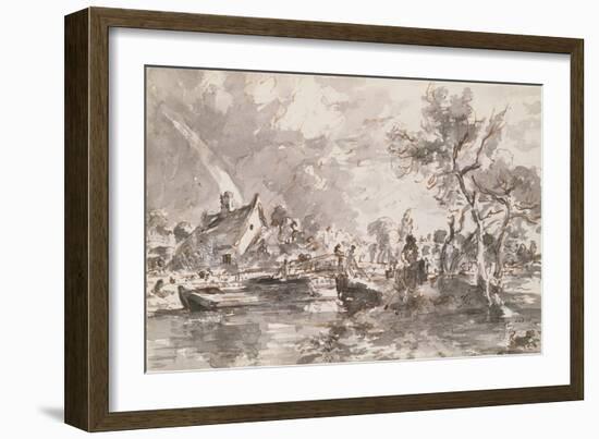 Flatford Old Mill Cottage on the Stour, Pen and Wash-John Constable-Framed Giclee Print